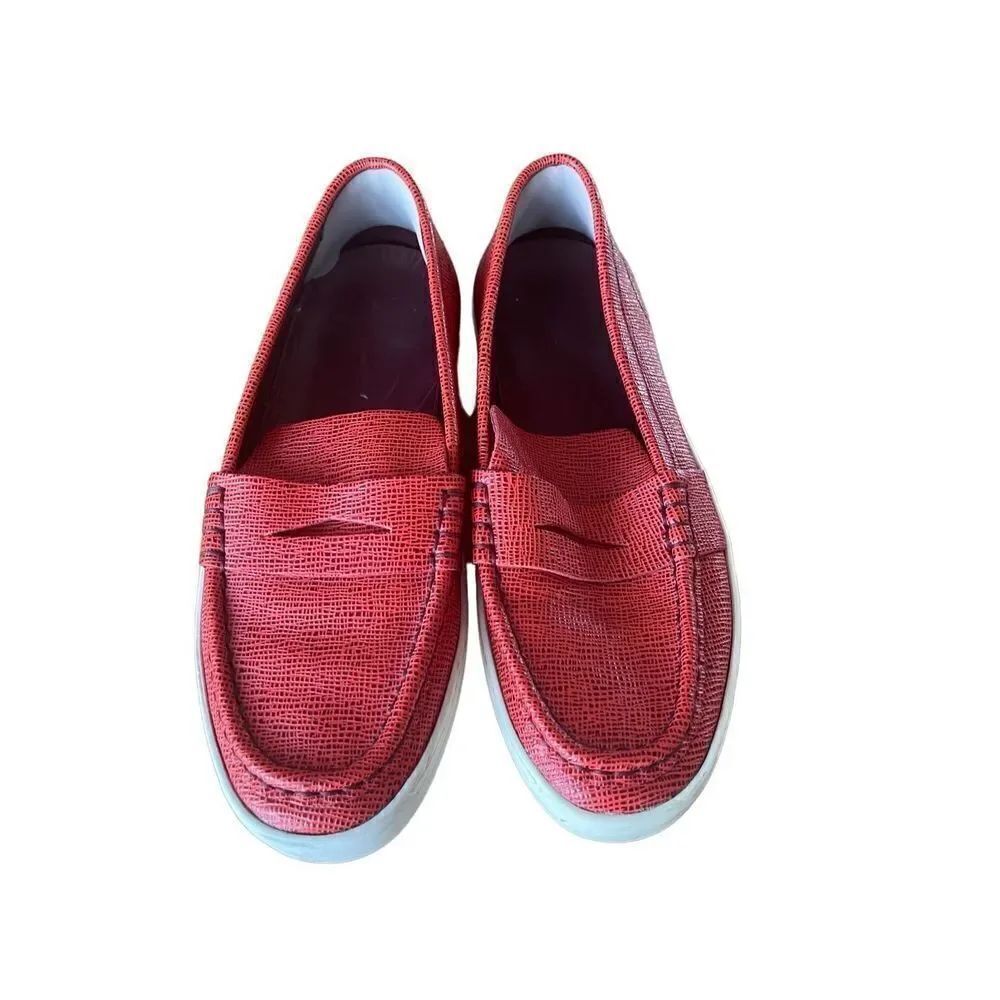Rag & Bone Womens Red Leather Slip On Casual Wedge Penny Loafer Shoes 8